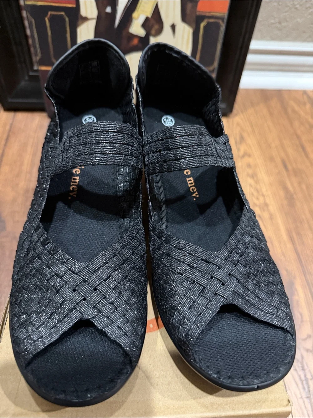 bernie mev. Black Stretch Wedge Mary Jane Sandals